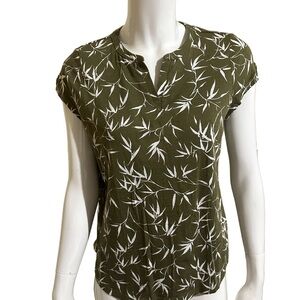 Olive Green Leaf Print Women's Top